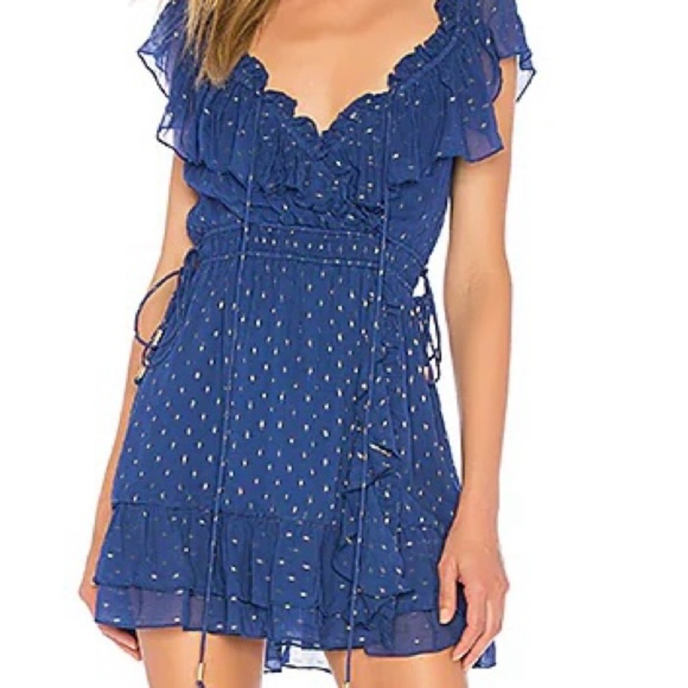 House of Harlow 1960 x Revolve Valencia Navy Gold Dot Dress Womens Sz. XXS